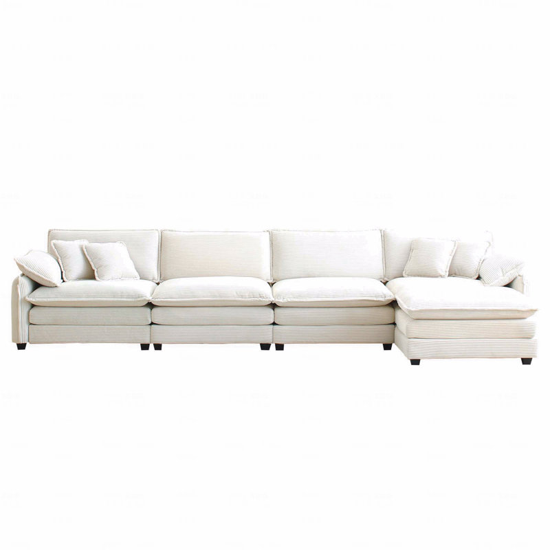 Canapé en velours côtelé moderne 4 places avec 1 repose-pieds, canapé en tissu velours côtelé, canapé de salon et de bureau, 2 coussins pour accoudoirs et 4 coussins décoratifs