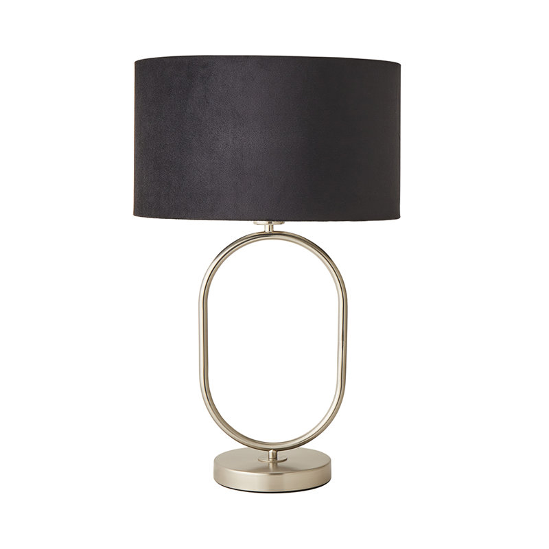 Demetry Metal Table Lamp, Silver, Velvet, Black