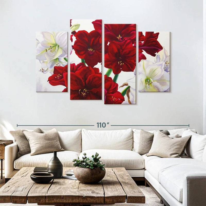 Harnek Red And White Amaryllis, 54" H x 84" W