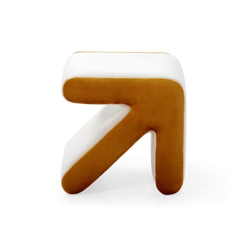 Auryana Velvet Ottoman, Beige/Gold Velvet