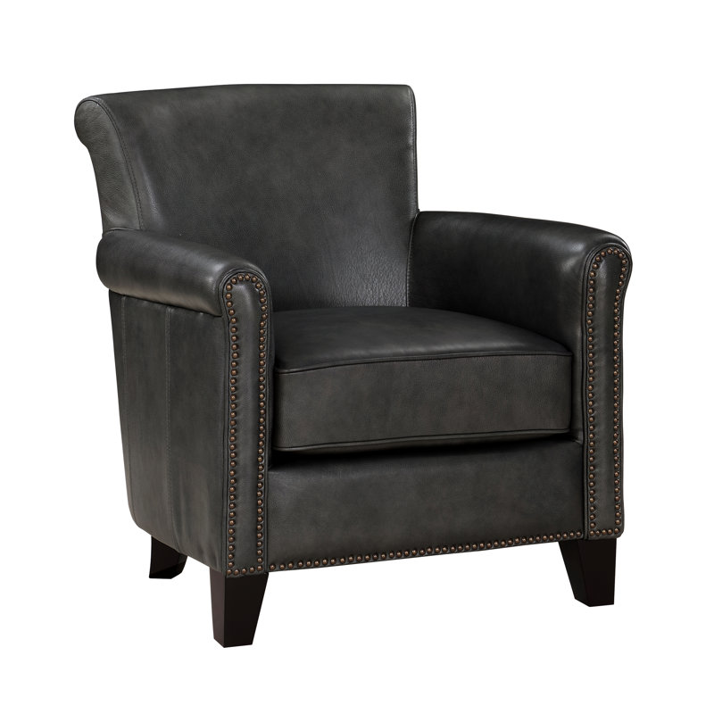 Transitional Grey Chair, Solid Wood Base, Pocket Coils Padding, Nailhead Trim Accents Classic Accent Piece, Coil Support, 24" Seat Depth Essential