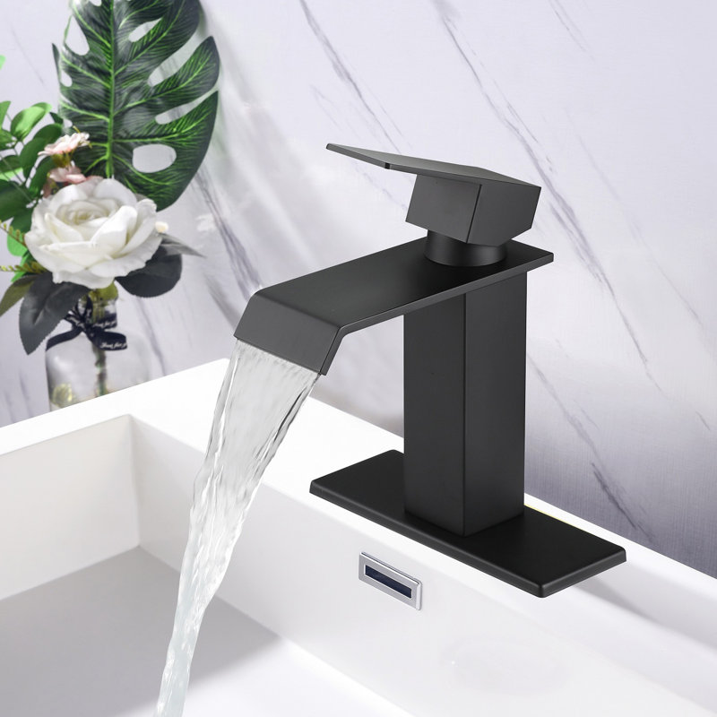 Luxury Lavatory Faucet - Waterfall Spout, Single Handle, Matte Black, Adjustable Temp Bathroom Lever, Matte Black