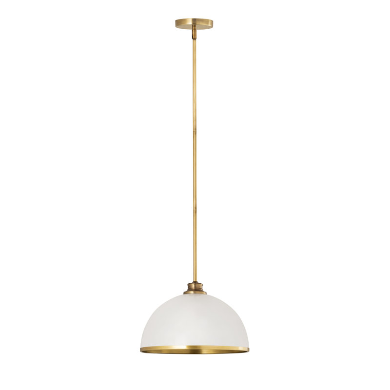 Luminaire suspendu 1 lumière Hagberg, H 12 po x l 14 po x P 14 po, Laiton frotté, Blanc mat