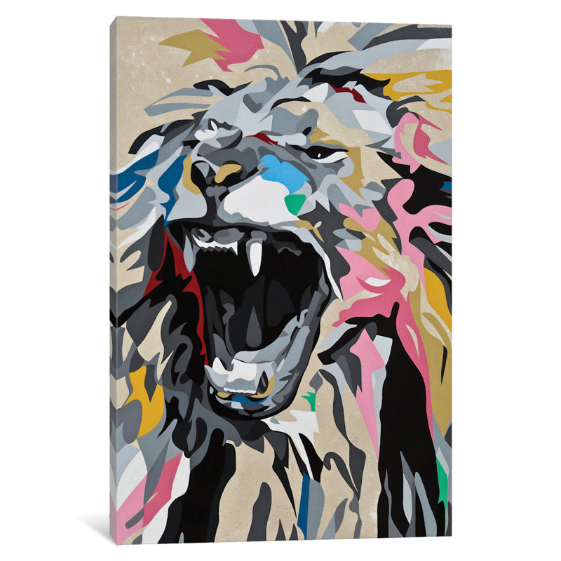 « rugissant lion », impression sur toile, H 40 po x l 26 po x P 1,5 po, Toile tendue, Pas de tapis