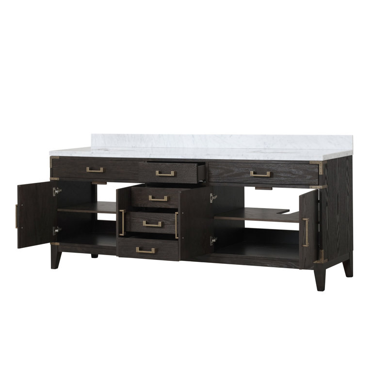 Harbor Single Bath Vanity, 30", White Quartz, Brown Oak