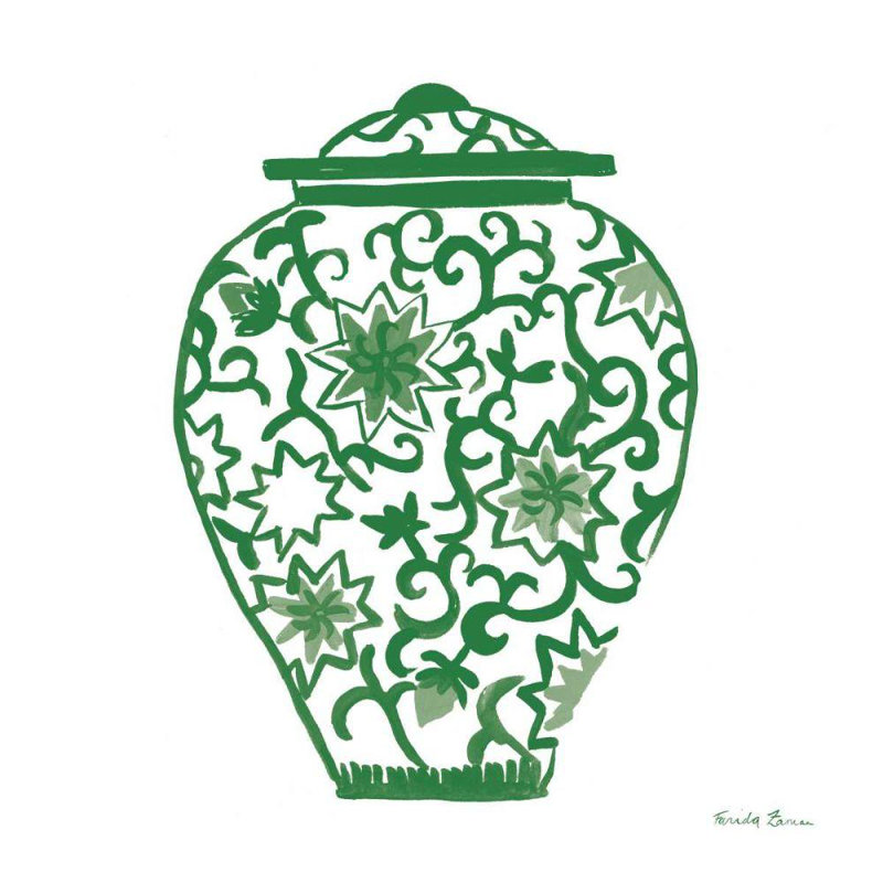 Toile tendue avec châssis Charlton Home® Zaman, Farida, titrée: Chinoiserie III - vert