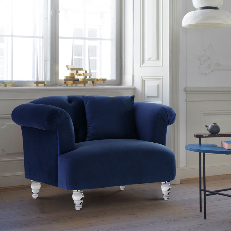 Kingsville Contemporary Sofa Chair with Arms in Velvet and Acrylic Legs, Blue