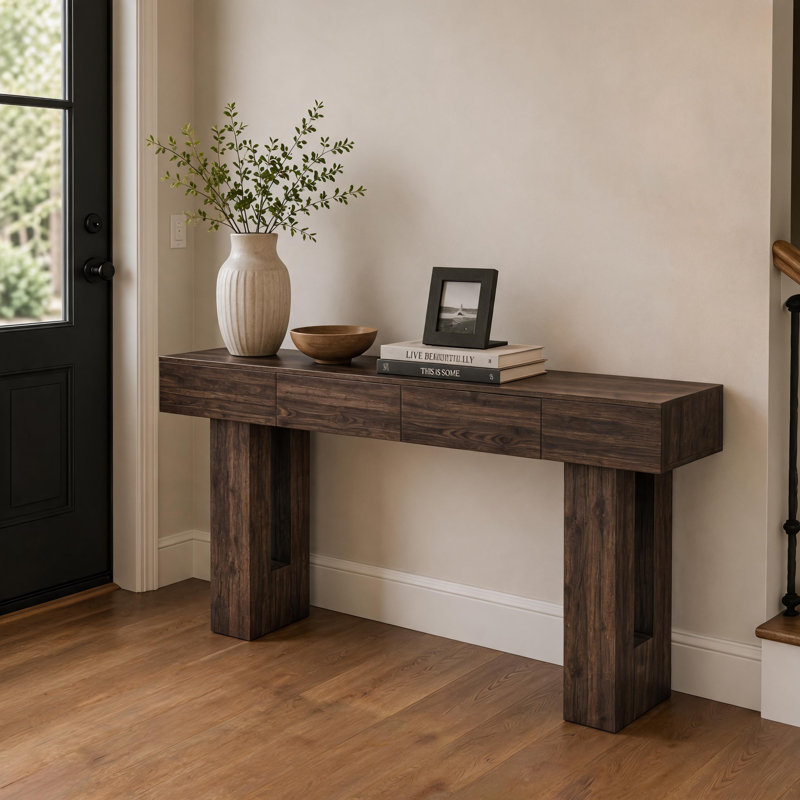 Console avec 2 tiroirs, Wild oak, Bois naturel