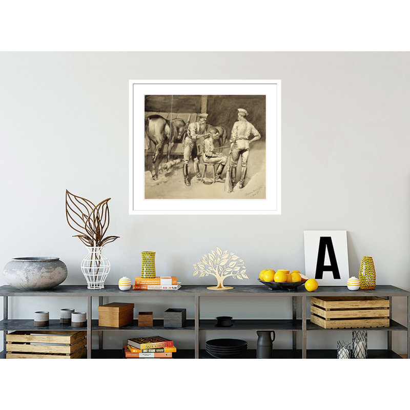 «A Haircut in a Cavalry Stable» par Frederic Remington, impression giclée sur cadre, 33.5" H x 37.78" W
