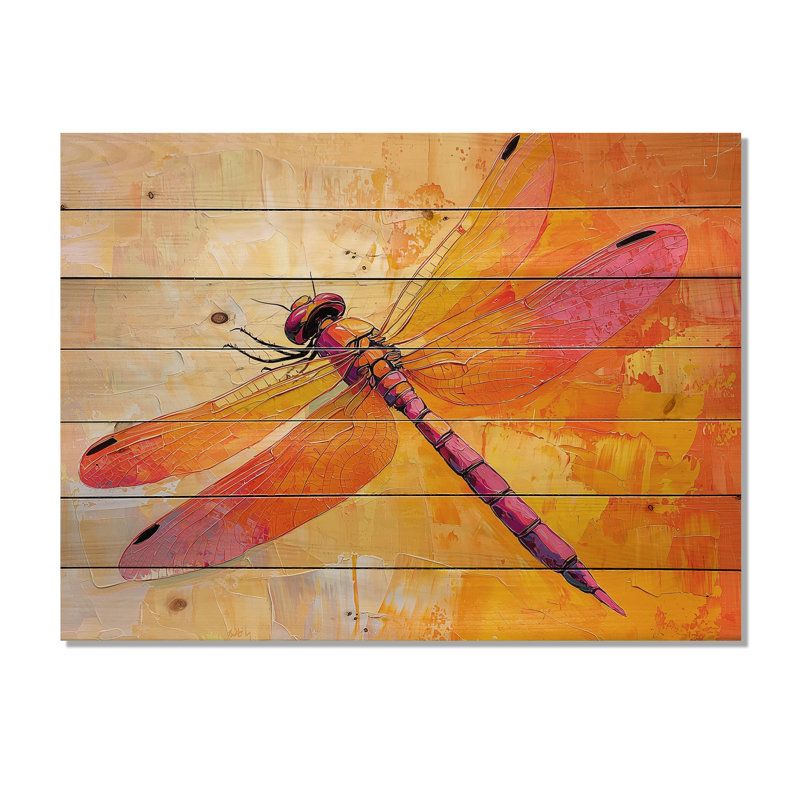 Libellule au soleil - Art mural moderne sur bois de pin naturel, H 10 po x l 20 po