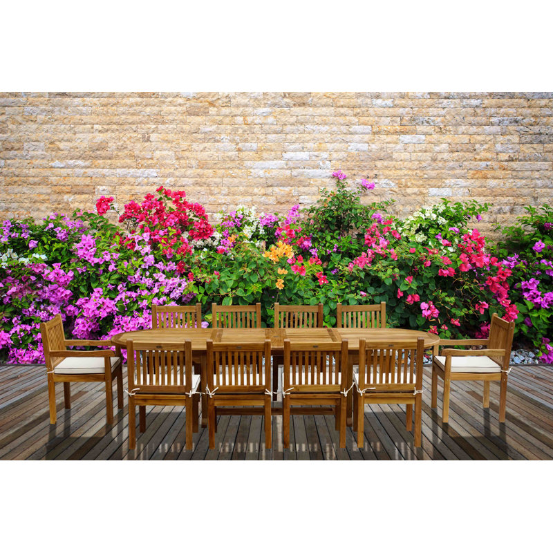 Ceri 10 - Person A-Grade Teak Wood Patio Dining Set with Rectangular Table, Cushions Included