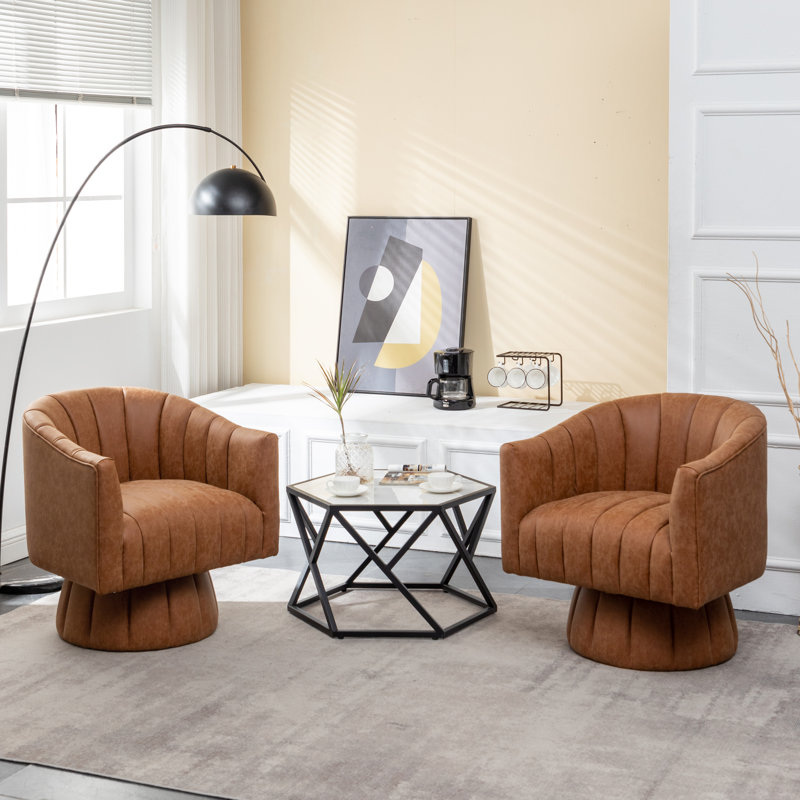 Fauteuil demi-tonneau pivotant de 27,9 po Aedan, Similicuir brun, 2