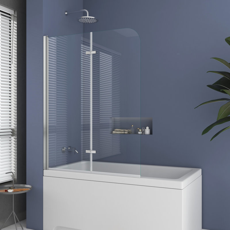 Jraty Glass 43" W x 55" H Frameless Tub Door, Silver