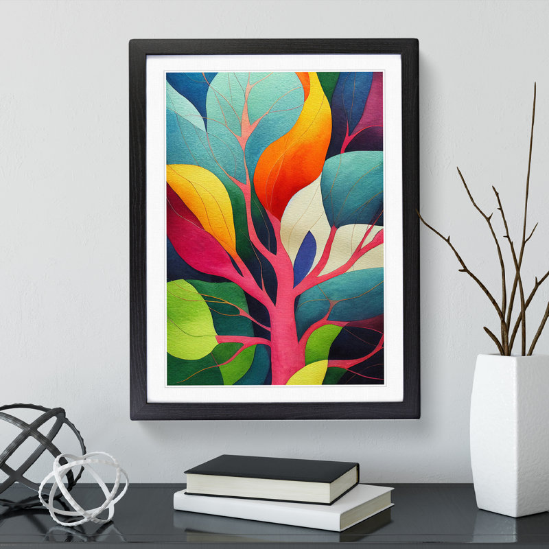Tree Leaves In Colour No.4 Abstract - Single Picture Frame Painting, 64cm H x 46cm W x 2cm D, Black Framed