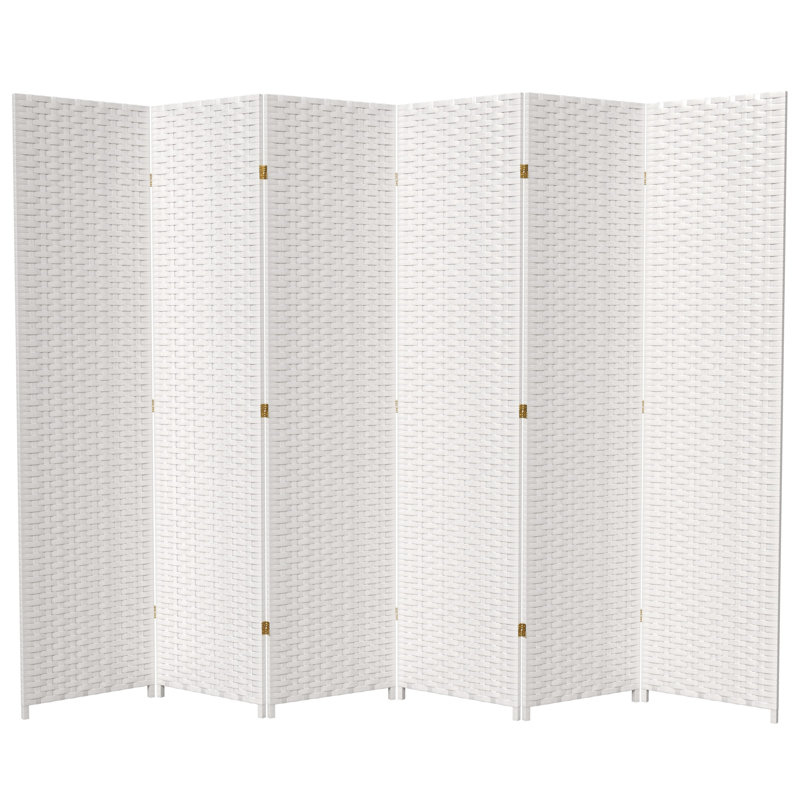 Amitis 7 Ft. Tall Woven Fiber Folding Room Divider, 84'' H x 117'' W x 1'' D, White, 6