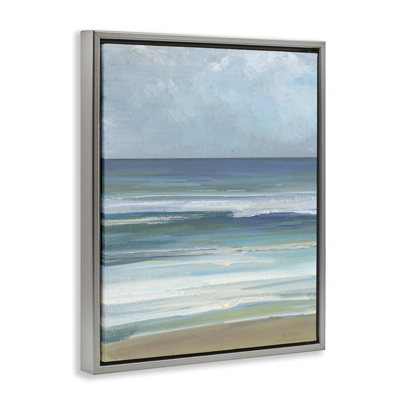 Cadre flottant Calming Beach Wave Visage, design par Sally Swatland, Cadre flottant gris lustré, H 21 po x l 17 po