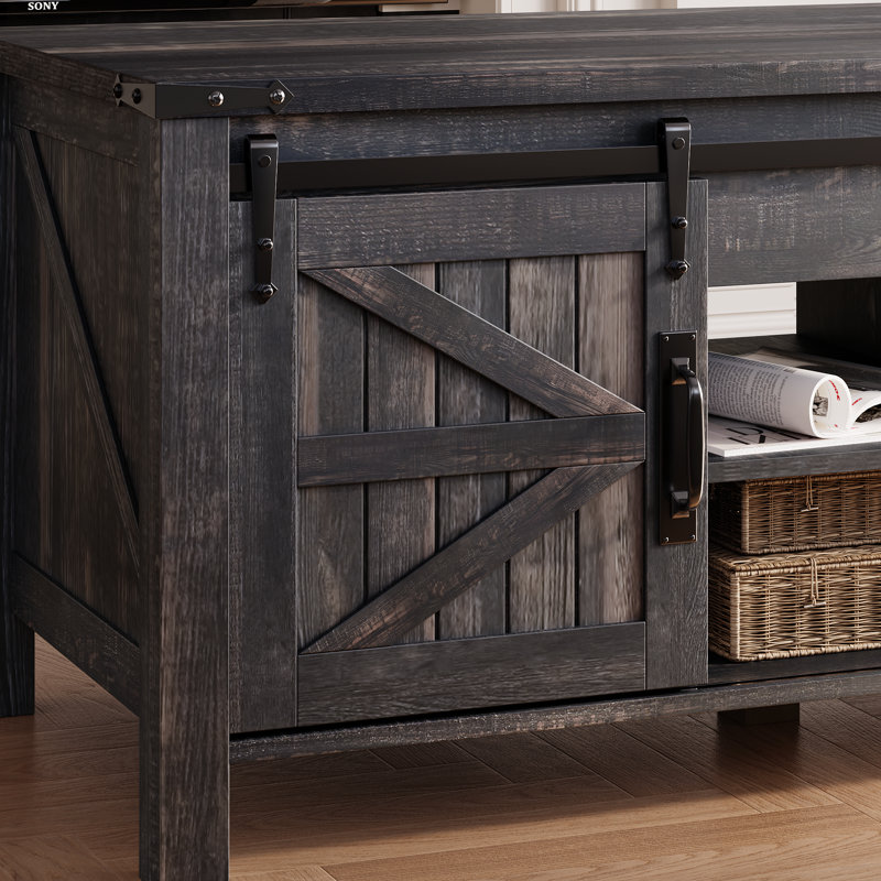 Table basse 48 po avec rangement sur le dessus de bureau et porte de grange, Chêne rustique foncé