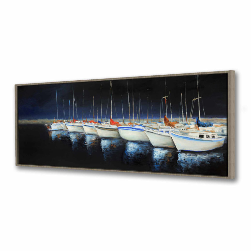 Bateaux de pêche à la marina - Toile encadrée, décoration intérieure, H 61,25 po x l 21,25 po