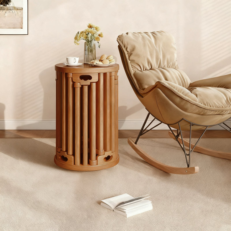 Six-in-one Stool, Stackable Solid Wood Folding Round Stool, Household Spare Dining Table Folding Stool, Cherry Wood