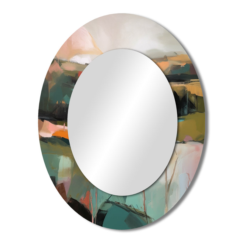 Green And Pink Transcending Reality - Modern Oval Wall Mirror, 43" x 33"