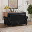 Canapé en similicuir noir, construction robuste, assise confortable, capacité de charge de 272 kg, montage facile, clous décoratifs, rangement intégré. Structure solide.