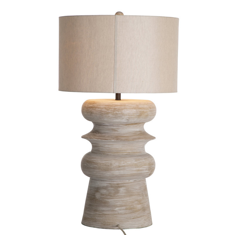 Light Washed Wood and White Linen Table Lamp