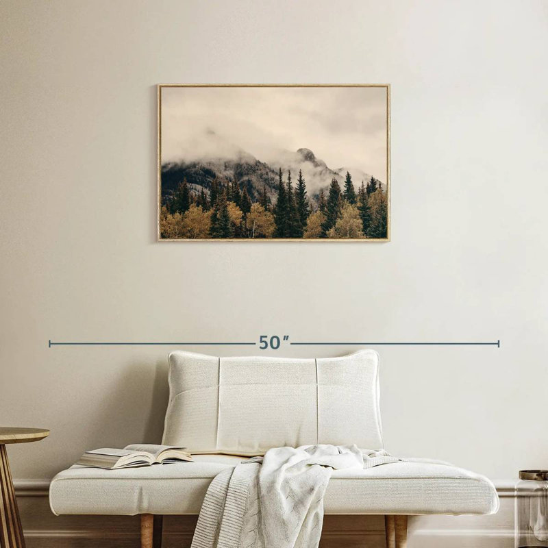 Foggy Banff National Park, Cadre flottant en bois naturel, 31 po x 21 po