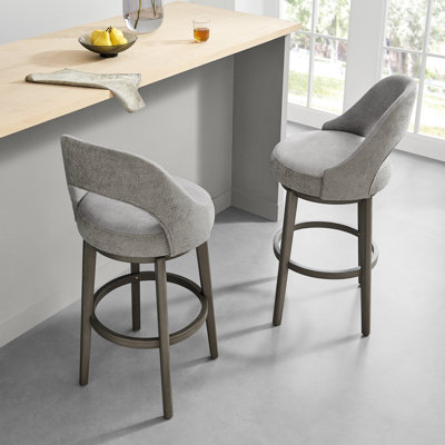 Swivel Bar Height Bar Stools, Comfortable Velvet Upholstered Chairs with Rubberwood Frame and Legs, 360° Swivel, Modern Design for Kitchen or Home Bar, set of 2