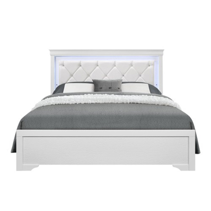 Lit Shaker - Pièce sophistiquée de chambre à coucher à éclairage DEL, Blanc, Grand lit