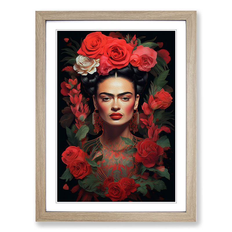 Frida Kahlo Digital - Framed Print, Oak Framed, 46cm H x 34cm W