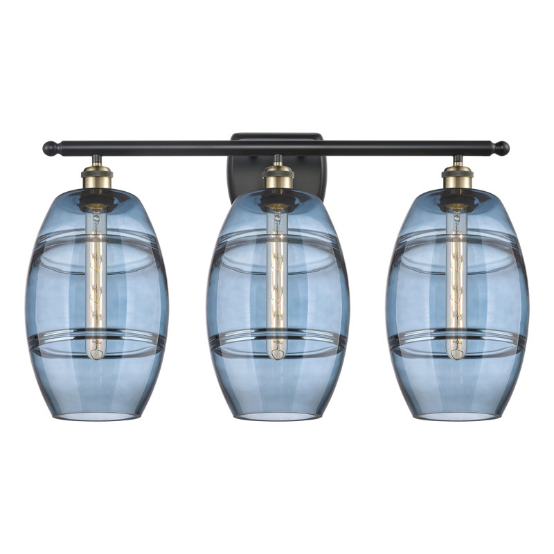 Éclairage pour meuble-lavabo 3 lumières Kusham, Bleu princesse, Laiton antique noir, 3 lumières