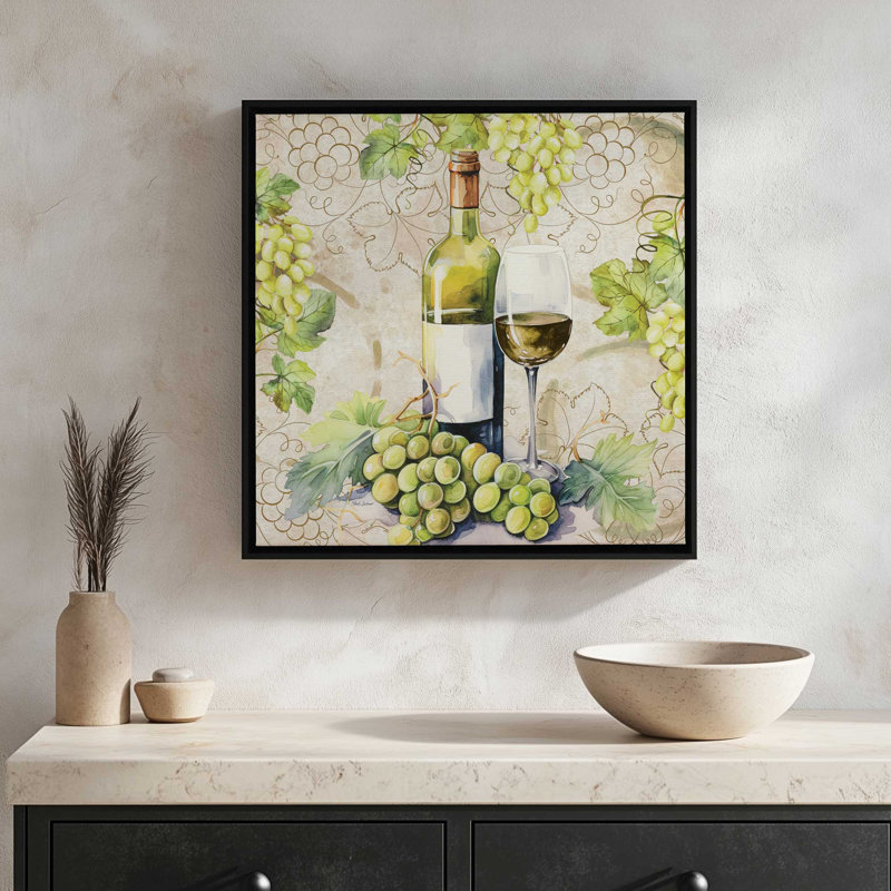 «White Wine Still Life» par Nicole DeCamp, reproduction d'art, L 12 po x H 12 po, Noir, Toile avec cadre
