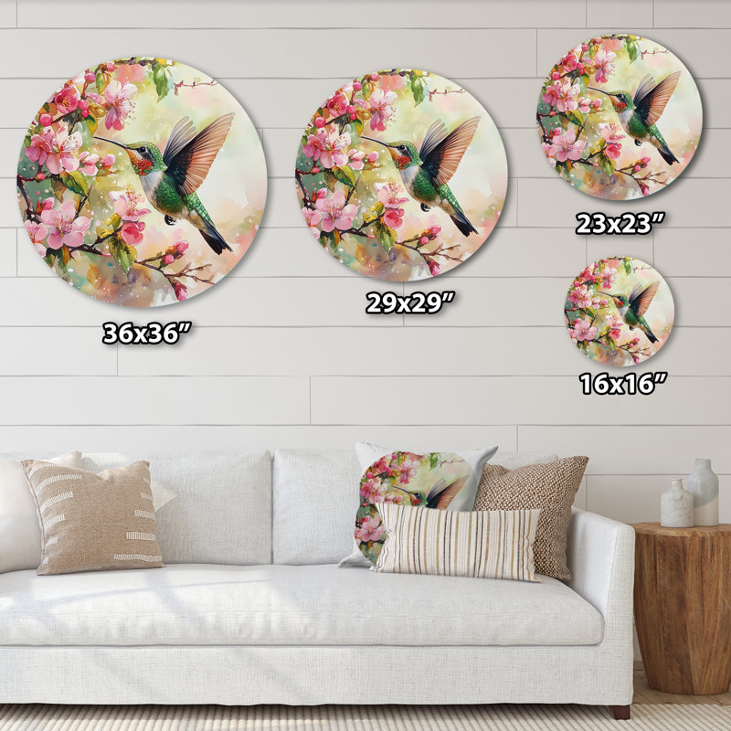 Hummingbird In The Blossoms II - Hummingbird Round, impression sur toile, H 29 po x l 29 po