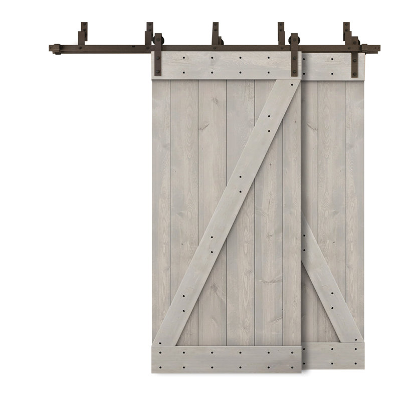Porte de grange à panneaux et en bois avec quincaillerie d'installation, 40 po x 84 po, Gris argenté
