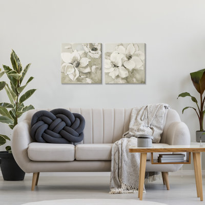 Beige Magnolias after Rain 2pc Canvas Set, design by Lanie Loreth