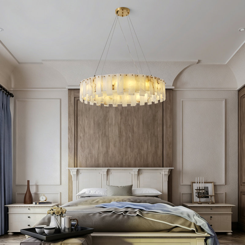 Lustre rond de luxe pour îlot de cuisine en albâtre de 31,5 po (ampoules incluses)