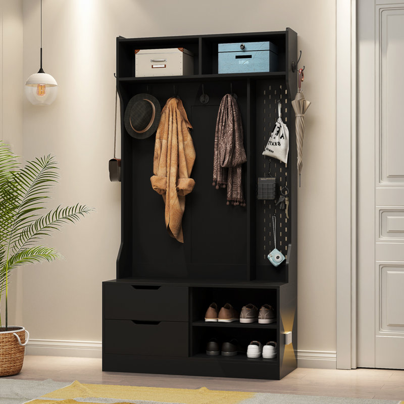Hall Tree With 6 Hooks,Coat Hanger, Entryway Bench, Storage Bench,For Entrance, Hallwa