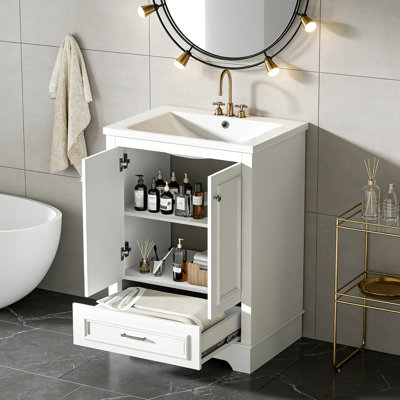 Ensemble de meuble-lavabo autoportant 24 po: ensemble de lavabo en céramique, conception moderne avec portes à fermeture en douceur