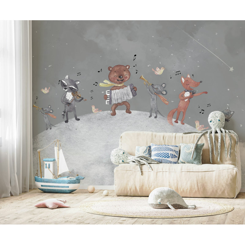 Woodland Music Band, scène de chambre de bébé grise, L 50 po x l 75 po