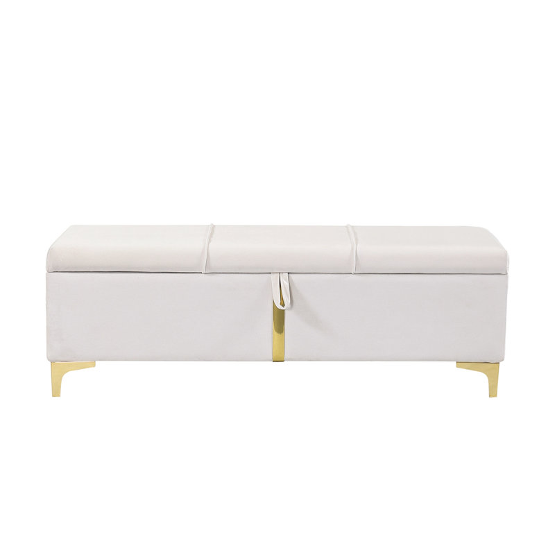 Revêtement beige avec pieds en métal, rangement pour la chambre à coucher et le salon, rembourrage haute résilience, banc élégant 47,2 X 15,6 15,8 po, décoration de chambre, sièges confortables, bande dorée