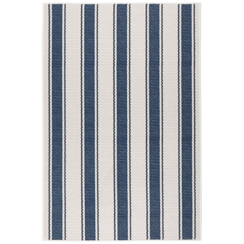 Tapis bleu rayé lavable à la machine, Rectangle 4pi x 6 pi
