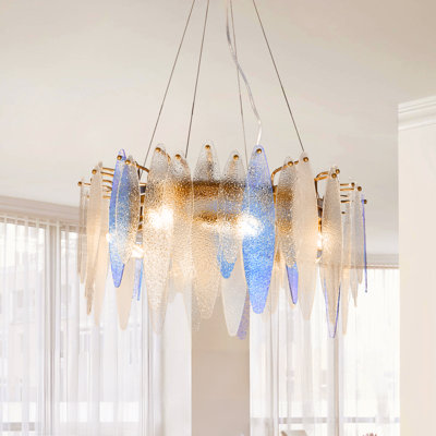 23.6 Inch Blue And White Glass Chandelier