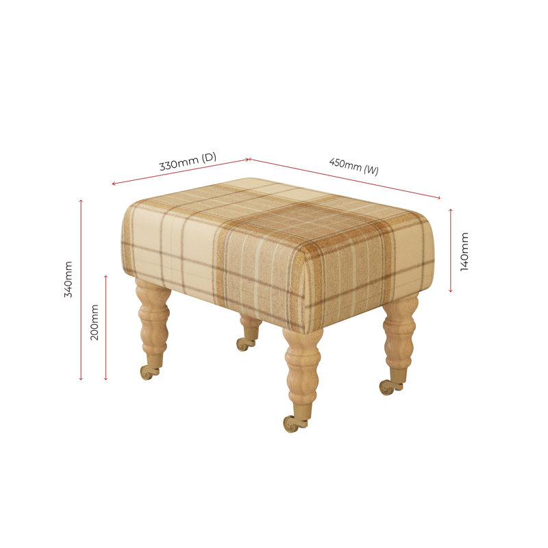 Tartan Material Large Footstools Tartan - Wood Caster Leg, Natural