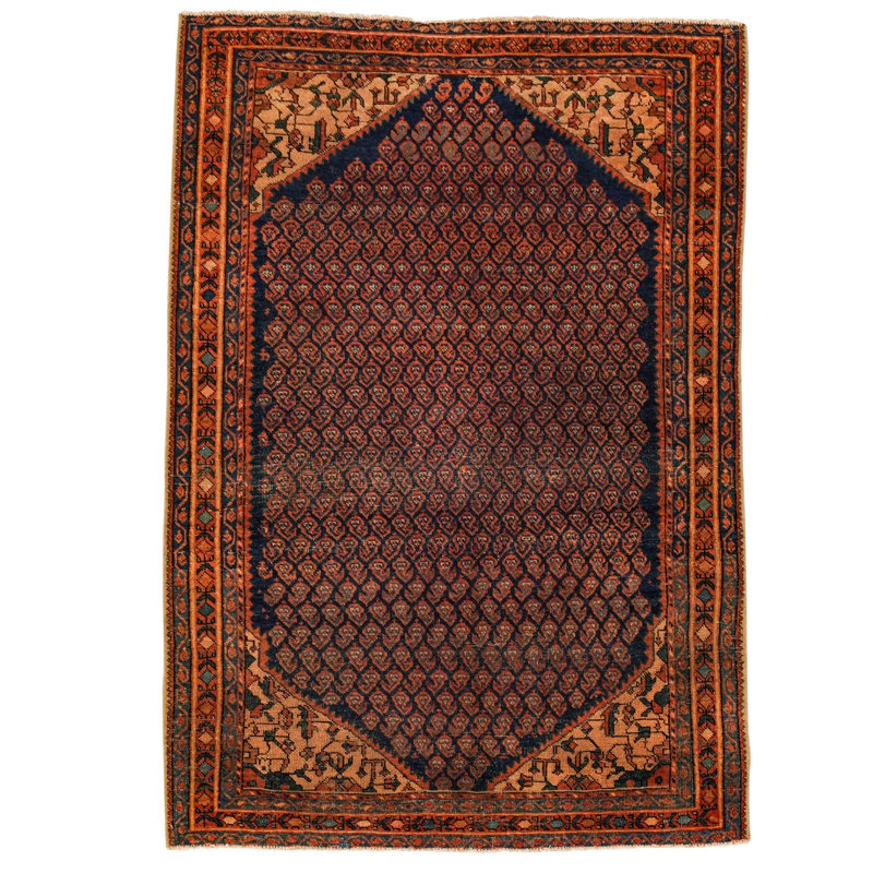 Tapis unique en laine brun / rouille 3 pi 5 po x 4 pi 9 po années 1990