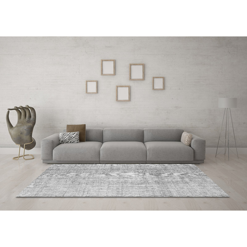 Tapis gris tissé à la machine Yannira, Carré 4 pi