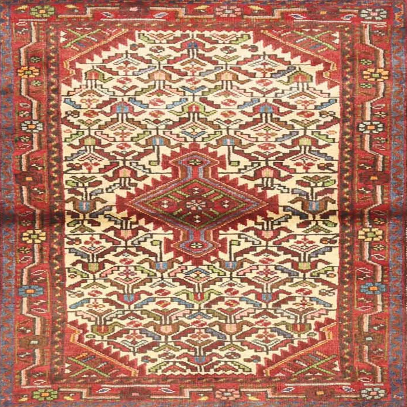 Tapis traditionnel rouge / beige Mutluyaka, Carré 4 pi