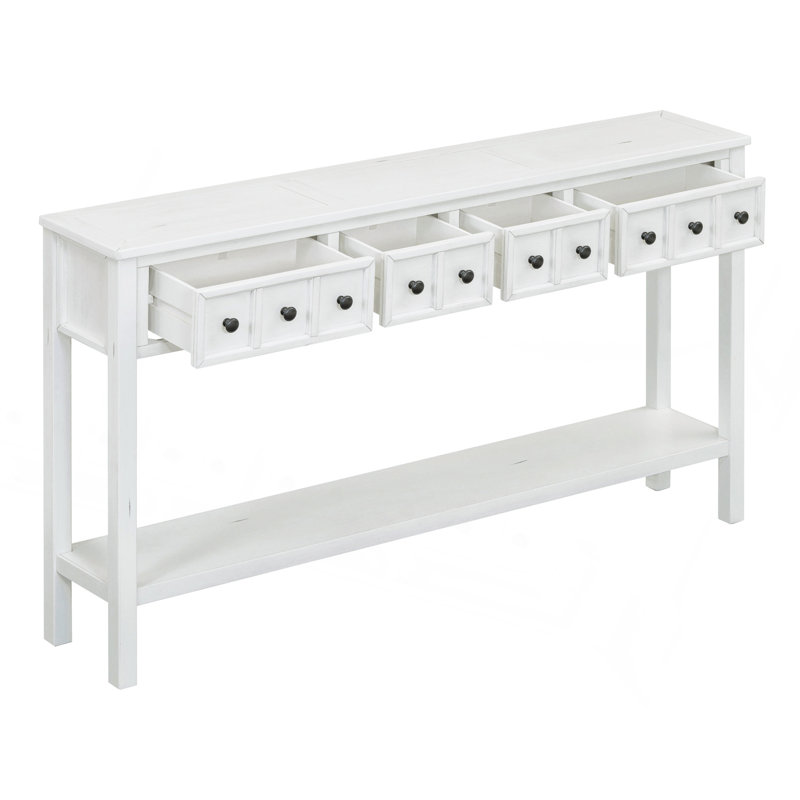 Entryway Console Table, 60" Long Sofa Table With Two Different Size Drawers And Bottom Shelf For Storage, Antique White