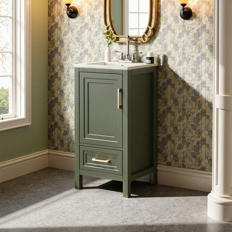 Meuble-lavabo autoportant VESTO de 45,7 cm (18 pouces) en bois massif avec comptoir, entièrement assemblé, Vert