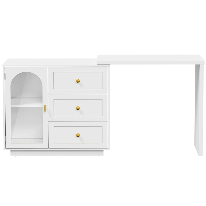 Yokota Extendable Makeup Vanity Table with 3 Drawers and Acrylic Door, White