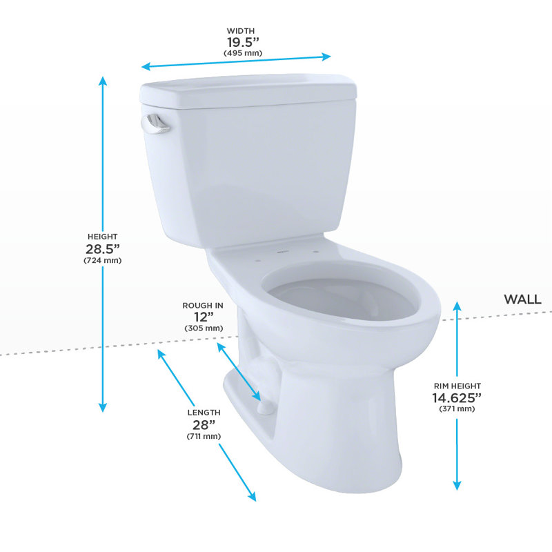 Eco Drake® Two-Piece Elongated 1.28 GPF Toilet With Toilet Seat, Wax Ring and Toilet Mounting Bolts